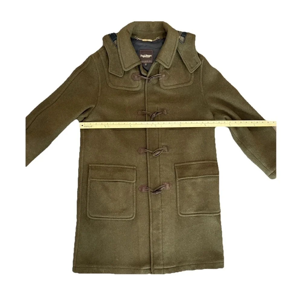 Paul Stuart Men's Wool Cashmere Hooded Toggle Coat L Italy Olive Green 42